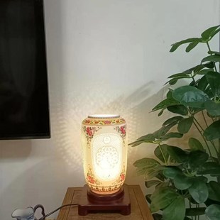 中式卧室床头雕刻小夜灯陶瓷灯具家居摆件中国风粉彩花瓶迎春接福