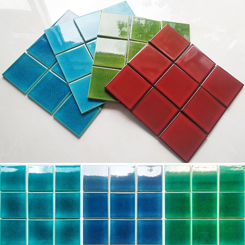 现代简约冰裂陶h瓷马赛克瓷砖泳池卫生间厨房吧台背景墙小方砖蓝