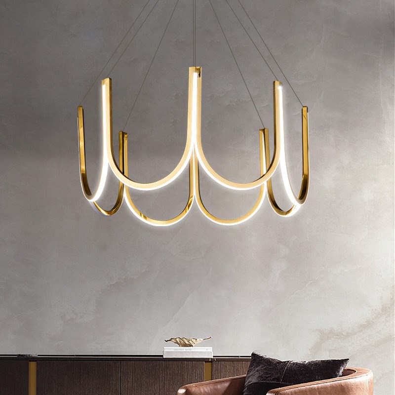后现代轻奢客厅主灯简约大气U形吊灯北欧极简卧T室餐厅不锈钢灯具