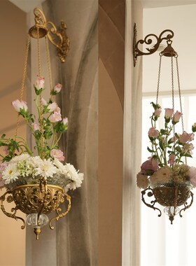 原创中古欧式纯黄铜雕花装饰法式香薰烛台扩香O器装饰悬挂吊蓝花