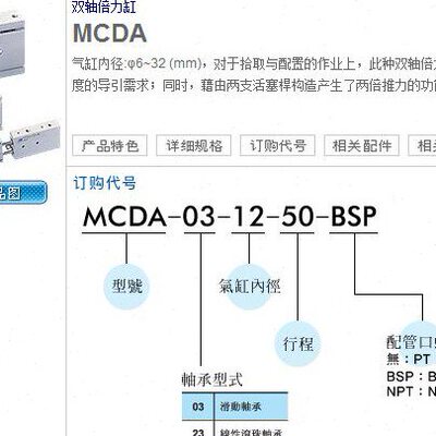原装台湾金器气缸 MCDA-03-12-50
