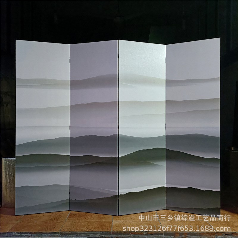 双面喷绘新中式山水图屏t风客厅会议室办公室酒店活动折叠屏风隔