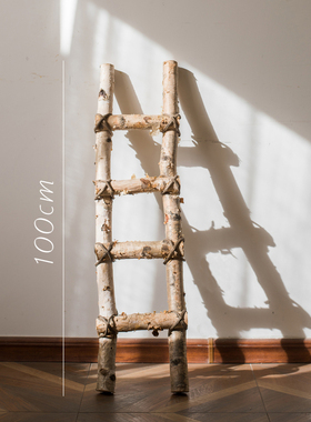 白桦木梯子落地装饰摆件幼儿w园环创花园庭院园艺花艺橱窗拍摄道