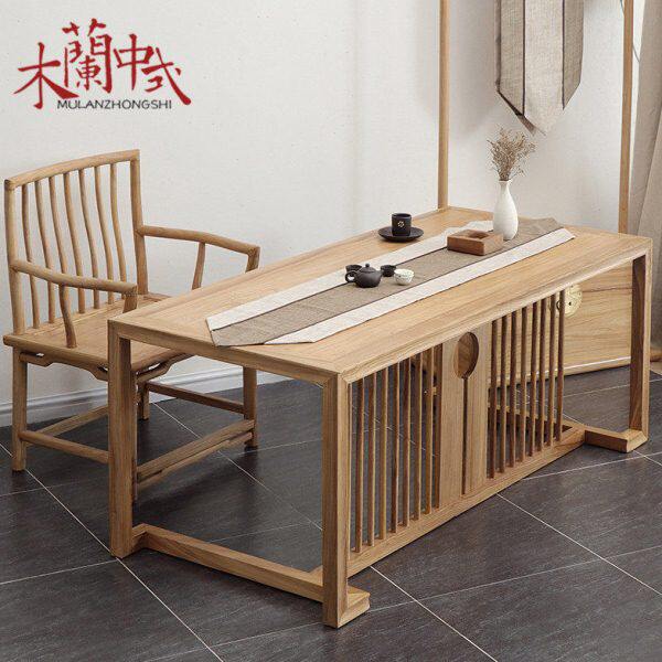 禅意茶桌全实木老榆木书桌茶室家具茶台色新中式功夫免漆原木茶几