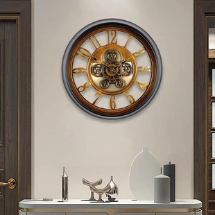 饰圆形挂 复古创意透视齿轮挂墙装 欧式 钟表挂钟客厅家用2024x新款