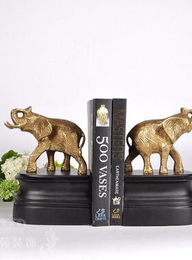 北欧进口书靠纯铜档桌面摆件样板间欧式大象书房复古印度书书立