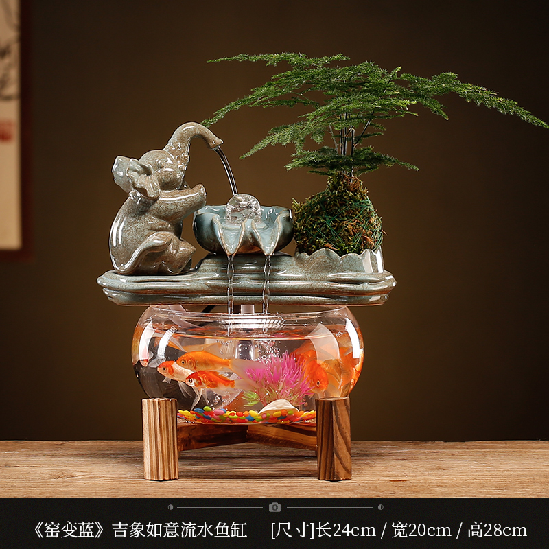 大象流水摆件开业送m礼办公室前台装饰品小型鱼缸招财水循环养鱼