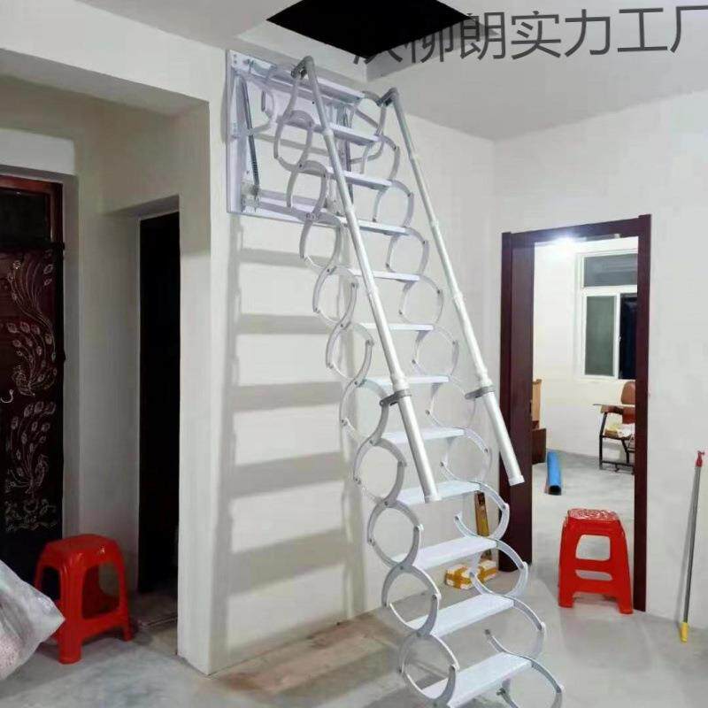 【实用好物】可折叠拉伸折叠梯伸缩楼梯阁楼壁挂款简易楼梯加高户