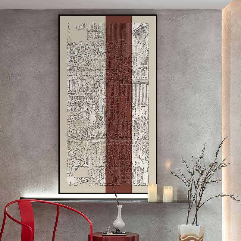 轻奢艺术新中式肌理浮雕建筑客厅沙发背景装饰画走廊玄关书房挂画图片