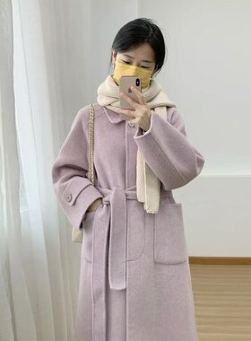 高级感温柔风紫色呢子大衣女秋冬装新款韩版中长款小个子毛呢外套