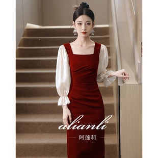 敬酒服新娘高级感红色订婚衣服结婚当天便装 平时可穿小晚礼服裙女