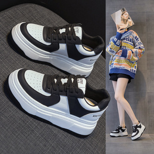 松糕内增高7CM高帮 真皮百搭板鞋 全牛皮厚底小白鞋 女2024夏秋新款