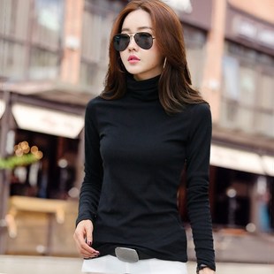 长袖 黑白色修身 T恤堆堆领百搭洋气 女秋冬内搭2025新款 高领打底衫