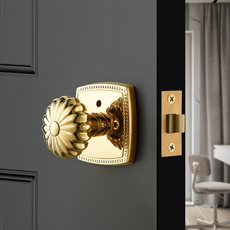 厂家南瓜门锁全铜金色法式卫生间球形纯铜欧式玻璃门把手浴室锁