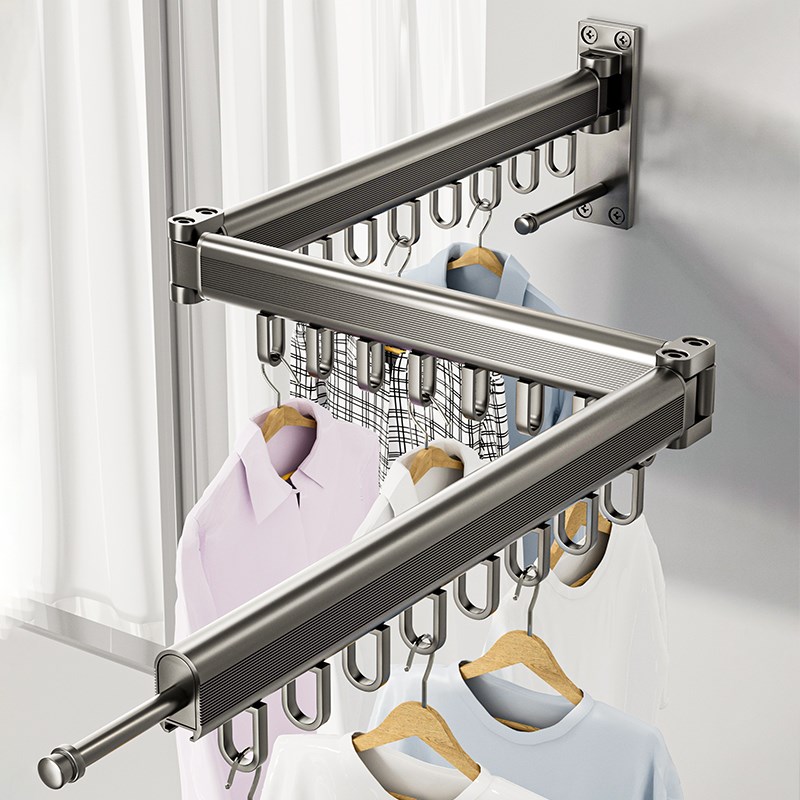 德国隐形伸缩壁阳台晒被神器室内外便捷收缩凉衣杆免打孔折叠衣架