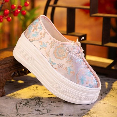 新中式鞋子春夏2025新款增高国风配旗袍绣花鞋民族风古装汉服鞋女