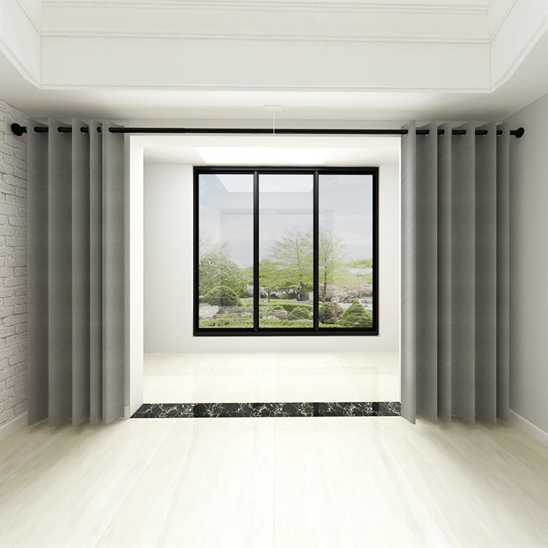 伸缩杆免打孔卧室安装亚麻全遮光客厅隔断成品窗帘窗帘杆一整套装