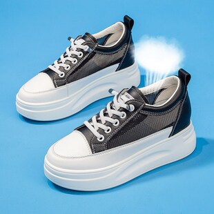 内增高网面7CM小个子休闲厚底松糕透气板鞋 小白鞋 女2025春夏新款