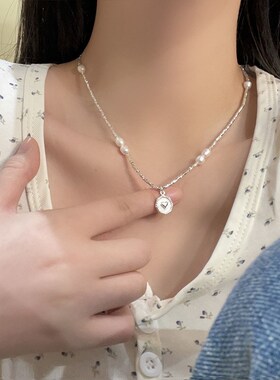 【镀银+天然珍珠】碎银项链女2023年新款小众设计感高级爱心锁骨