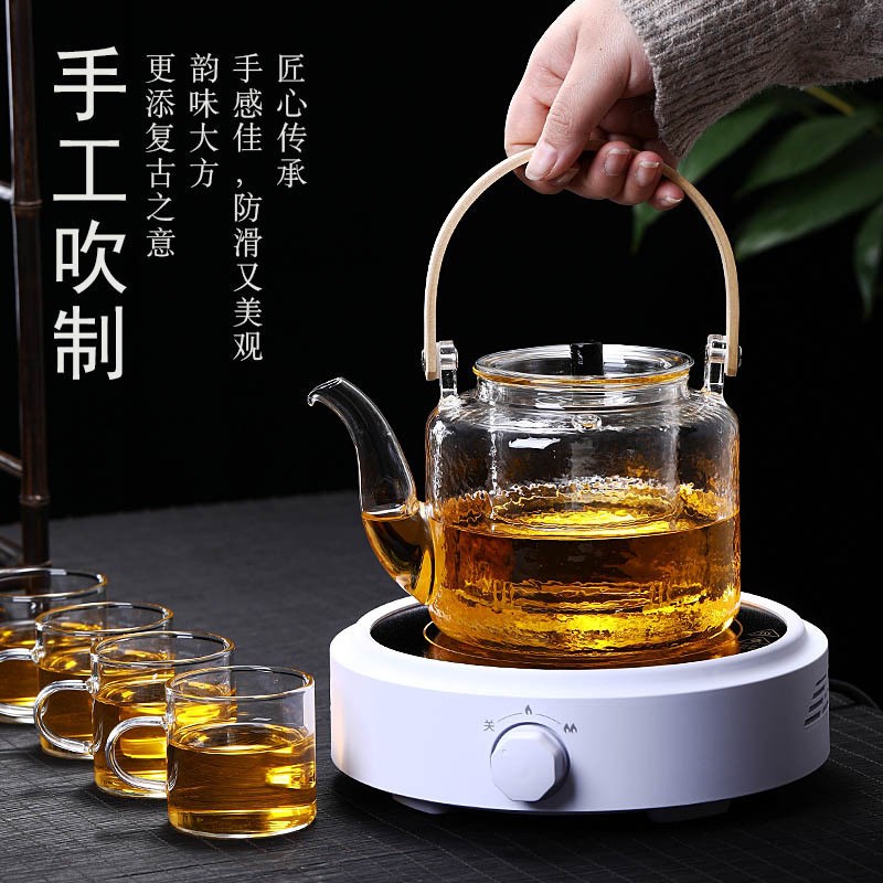 实商供应玻璃蒸煮两用提梁壶电陶炉煮茶炉茶壶功夫茶具时尚套装