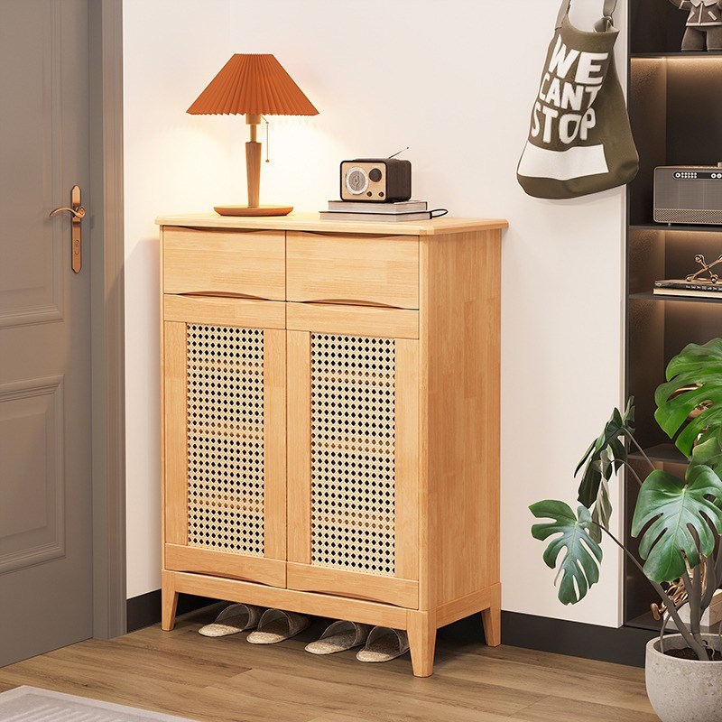 北欧全实木藤编鞋柜家用门口编藤入户门外收纳家用经济型日式鞋柜