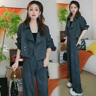 时髦显瘦气质短外套高腰阔腿裤 女2025春秋新款 两件套 扎染套装 时尚