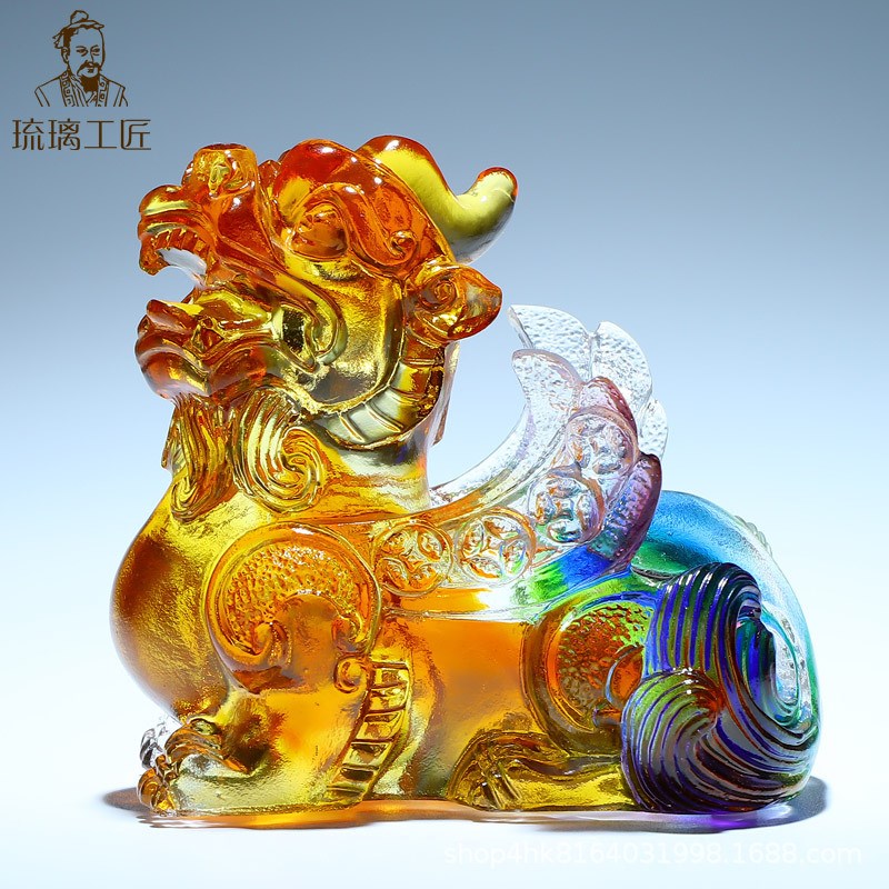 高档古法琉璃工艺品新款汽车貔貅招财摆件车载车内中控台装饰一对