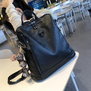 双肩包女2021新款 学院书包百搭大容量旅游背包牛皮两用女包潮 韩版