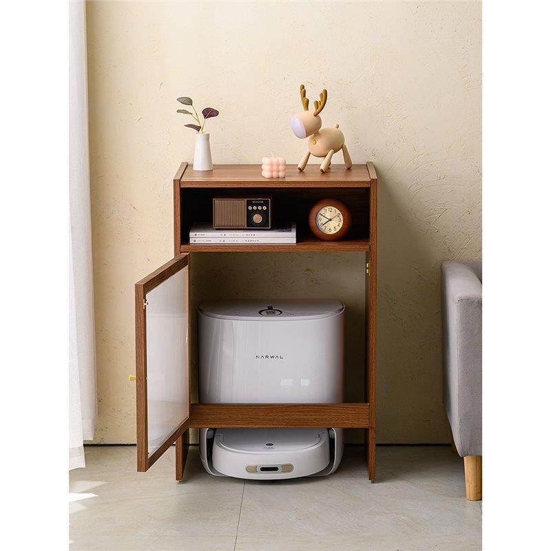 扫地机器人鱼缸架上方置物架实木可移动收纳柜电视边柜隐藏柜家用