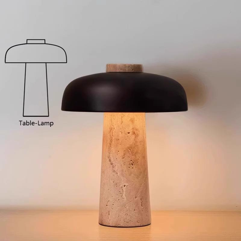 北欧黄洞石蘑菇灯复古台灯客厅卧室设计师中古充电台灯床头灯夜灯
