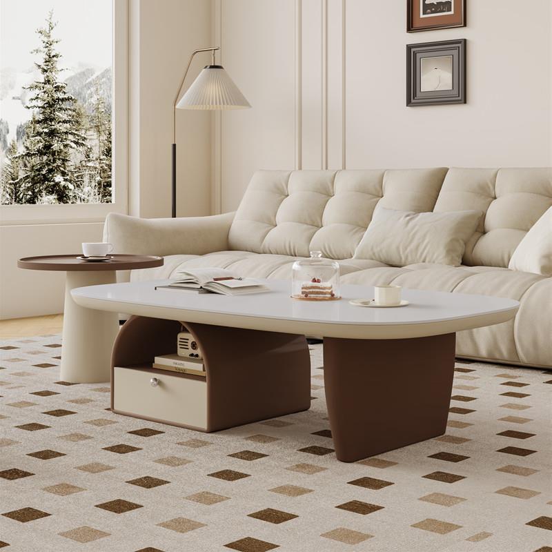 法式茶几客厅家用奶油风极简岩板2024新款复古中古轻奢设计师茶几