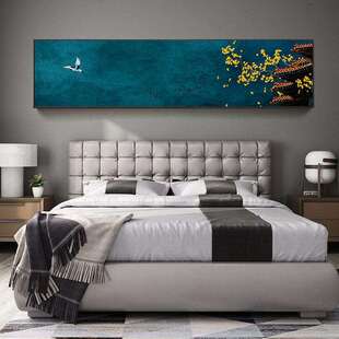 中式古典卧室床头挂画花鸟银杏叶子客厅酒店装饰画卧室背景画
