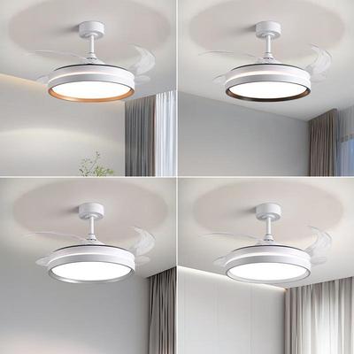卧室奶油风隐形静音吊扇灯全普光客厅带灯风扇智能一体餐厅风扇灯