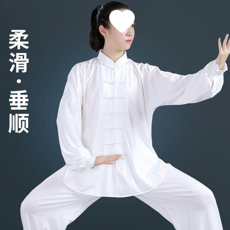 夏季牛奶丝太极服女男款新款太极练功服套装中国风表演服武术服装
