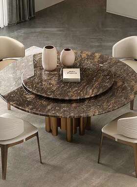 彼爱纯天然奢石圆餐桌意式轻奢高级法式铂金钻别墅大理石圆形餐桌