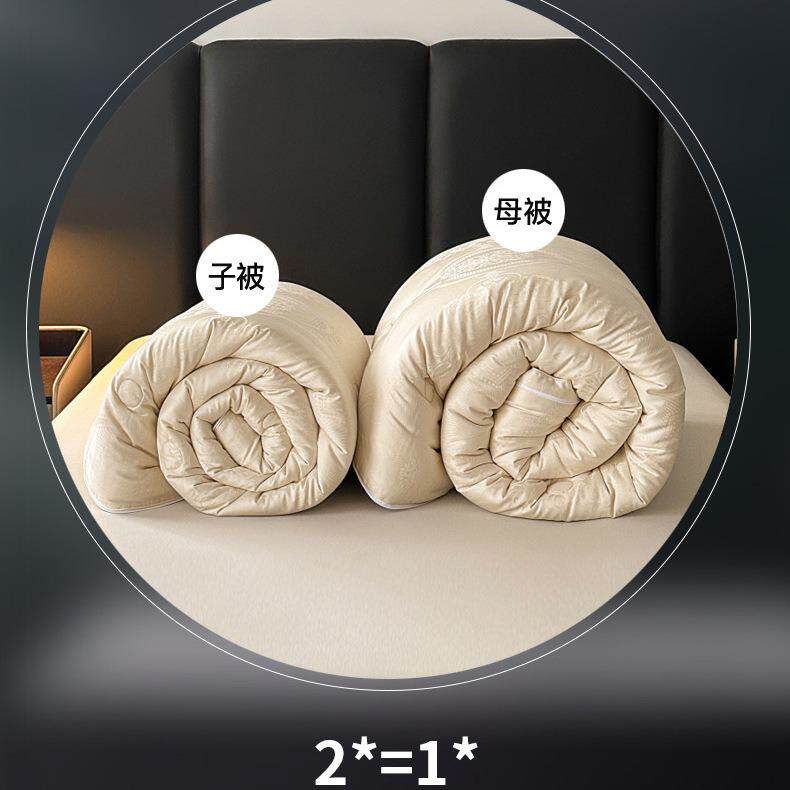 全棉贡缎提花大豆纤维立体被拉链二合一子母被子加厚大豆冬被被芯