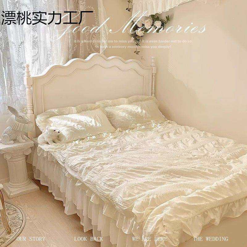 法式奶油风白色实木床现代简约奶油风公主床主卧小户型美式复古床