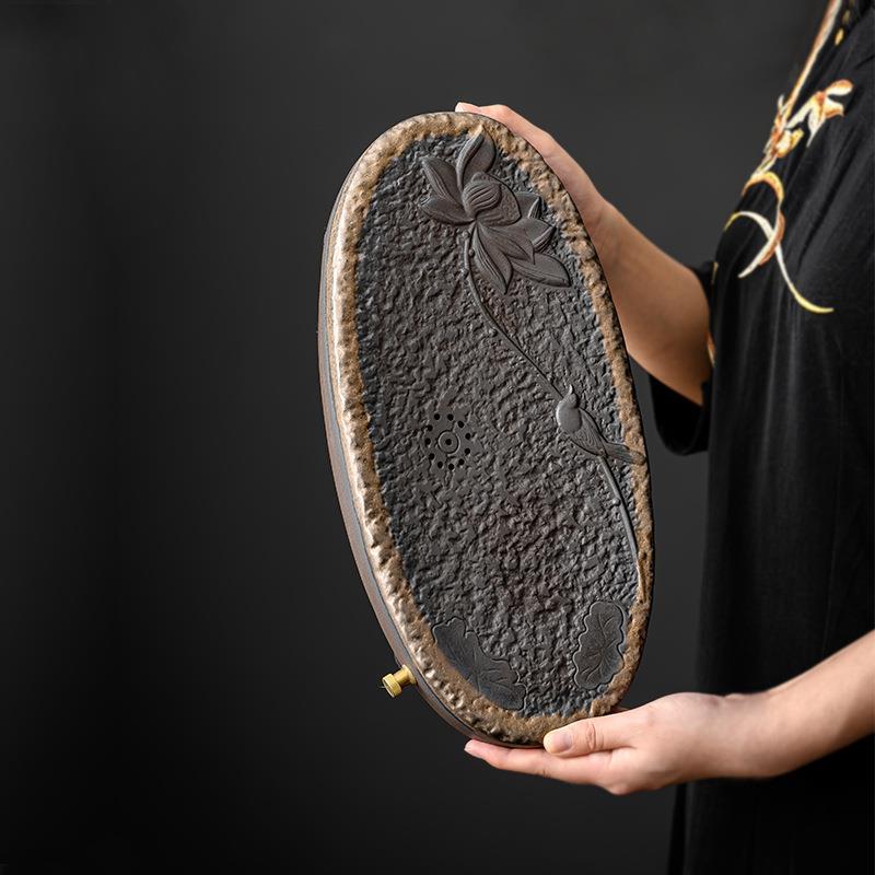 粗陶超大号干泡台茶盘排储两用简易茶海陶瓷家用壶承干泡盘小茶台