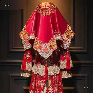 红盖头新娘结婚中式新款秀禾服刺绣缎面古风纱出嫁盖头