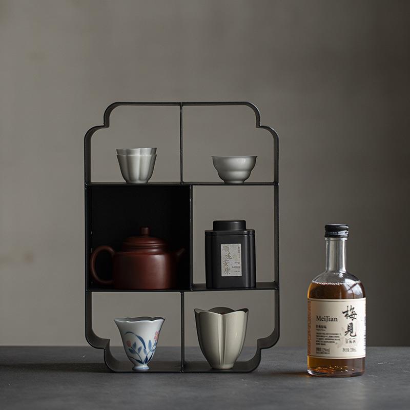 新中式铁艺茶棚收纳展示架置物架茶具配件茶杯架家居摆件