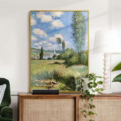 手绘油画玄关装饰画莫奈风景挂画新印象派名家画竖版大幅过道壁画