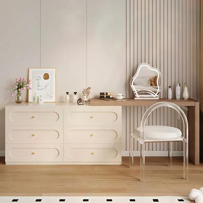 轻奢奶油风实木质岩板斗柜梳妆台一体小户型卧室加厚化妆桌可伸缩