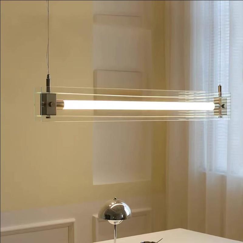 北欧极简餐厅吊灯设计师艺术一字长条前台吧台玻璃马扎茶室吊灯