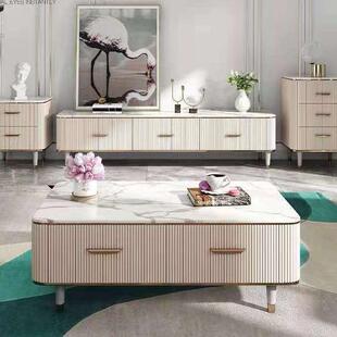 轻奢后现代简约大理石台面茶几客厅家具套装意式小户型电视柜组合