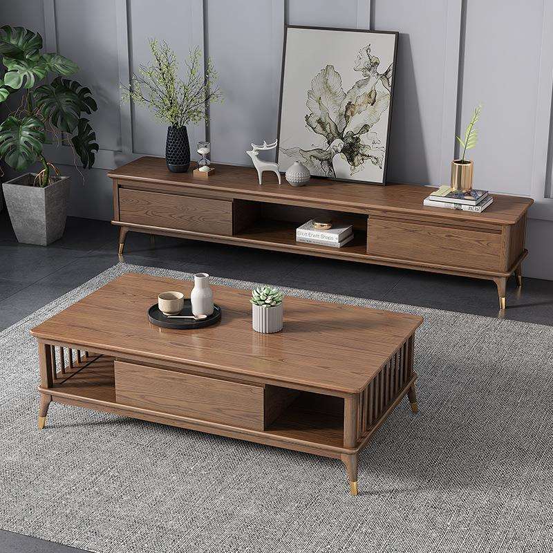 北欧全实木面茶几小户型客厅白蜡木茶几电视柜组合现代简约茶桌子