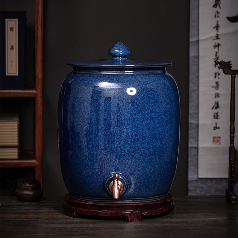 景德镇陶瓷器泡酒坛子 蓝釉窑变陶瓷酒坛20斤/30/40/50斤装酒罐子