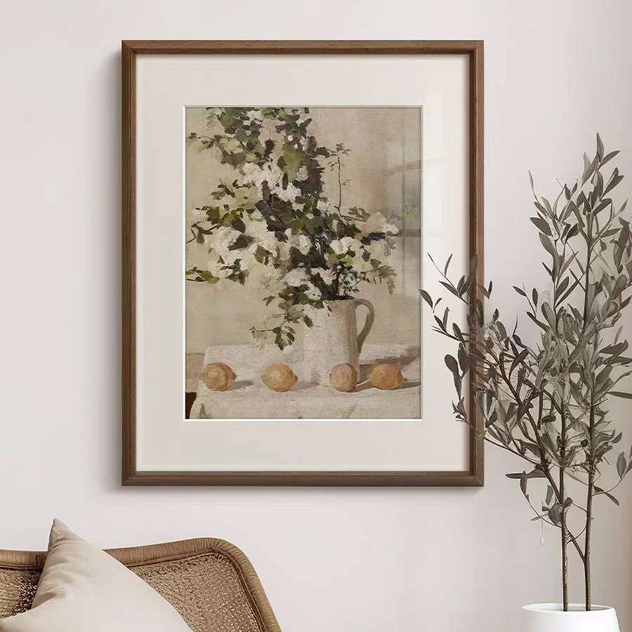 法式小众复古艺术客厅装饰画餐厅玄关柜素描静物挂画轻奢花卉壁画图片