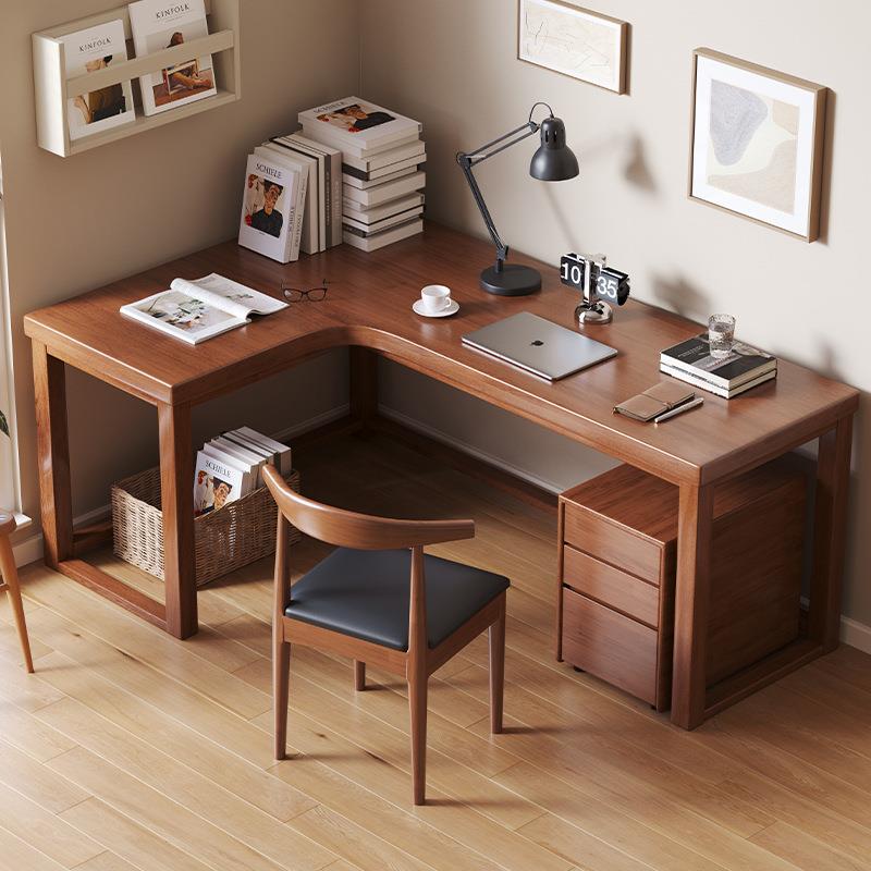 实木转角书桌椅组合简约L型拐角电脑桌家用卧室对角靠墙写字台