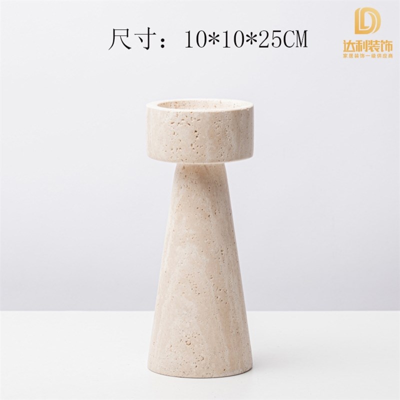 创意黄洞石c托盘烛台几何摆件软装样板房客厅茶几电视柜餐家居饰