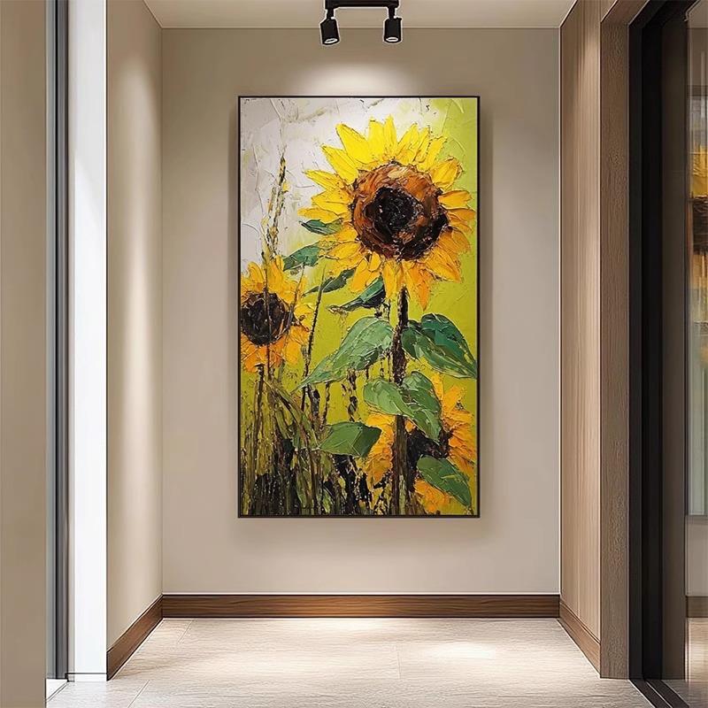 向日葵装饰画竖版现代简约走廊过道挂画入户门玄关艺术花卉软装画